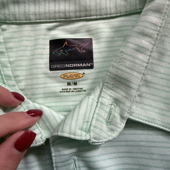 Greg Norman Polo Shirt Men's Medium Golf Striped Green - Picture 5 of 6